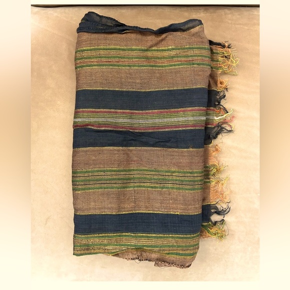 Striped Brown Cognac Black Gold Metallic Scarf (with flaw) - Picture 7 of 8